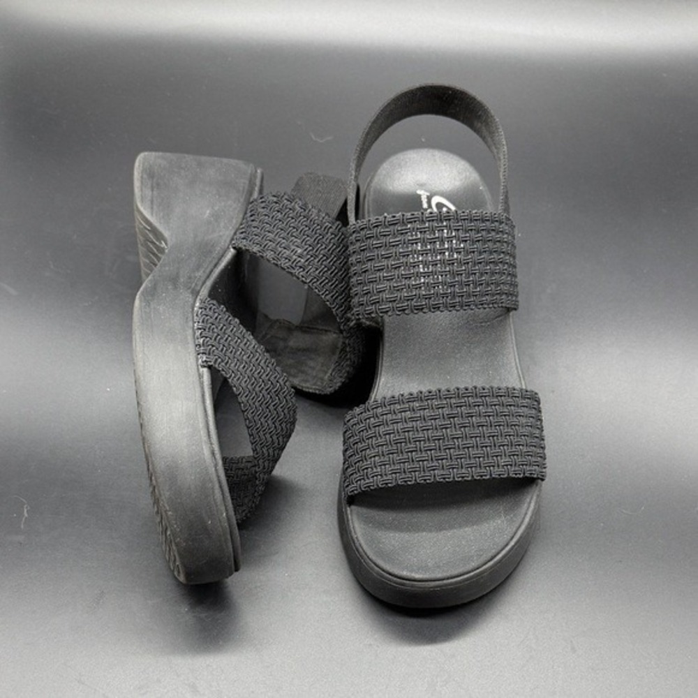 Skechers Cali Luxe Foam Black Wedge Sandals Women‎ Size 8 Elastic Straps - Picture 4 of 8